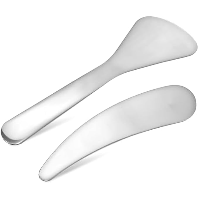 VICASKY 2PCS COSMETIC SKINCARE SPATULA STAINLESS STEEL SKIN 2PCS REUSABLE FACE TOOLS APPLYING CREAMS LOTIONS COMPACT BEAUTY SCOOP MIXING PRODUCTS DAILY USE MAKEUP CREAM EYE MASK FACIAL SPOONS - Image 1